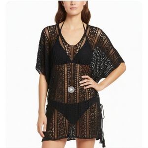 Chic Black Lace Blouse Swim Cover Up